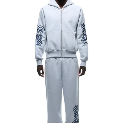 6PM WAVE LOGO ZIP HOODIE LIGHT GREY