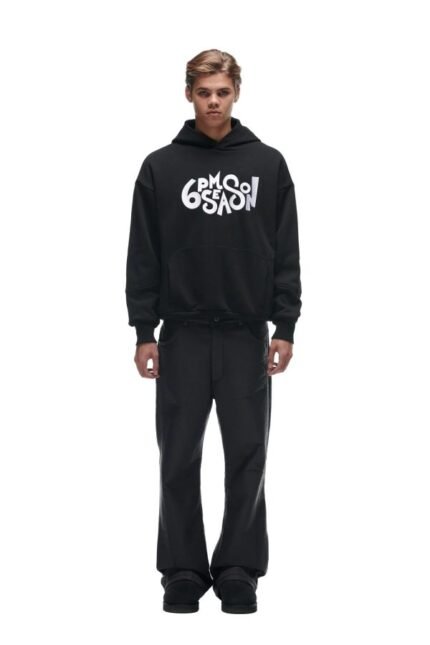 6PM double hoodie black